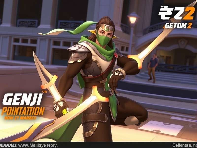 Overwatch 2 Genji in dynamic pose with Dragonblade drawn