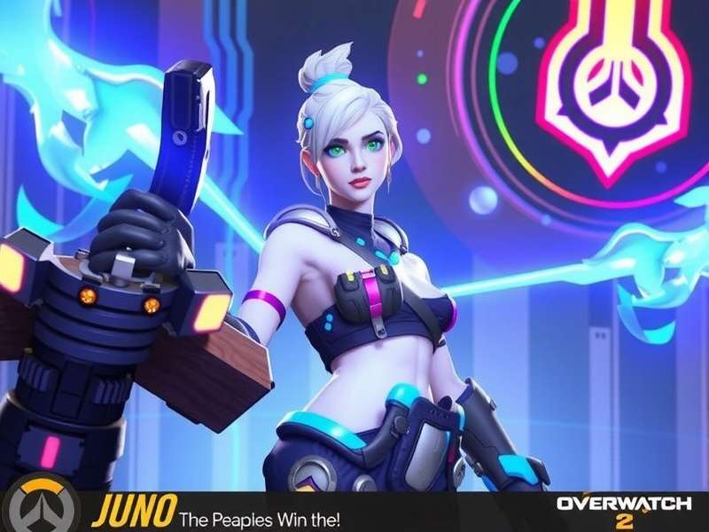 Concept art of Juno, a potential new hero in Overwatch 2, showcasing sleek armour and high-tech weaponry