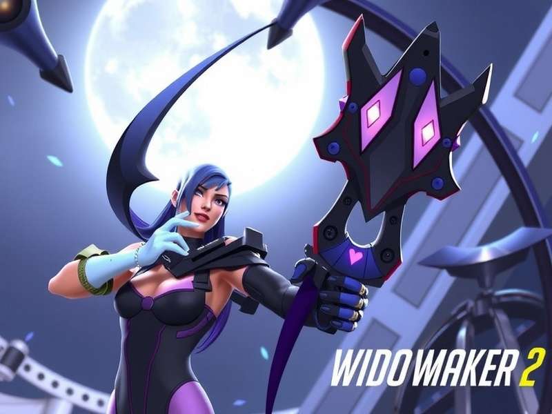 Overwatch 2 Widowmaker — sniper in action with purple neon glow